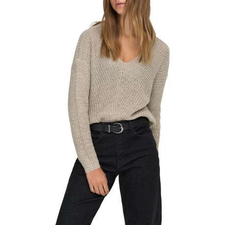 Pull beige uni avec une coupe droite et des manches longues - Image 3