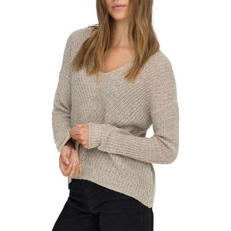 Pull beige uni avec une coupe droite et des manches longues - Image 6