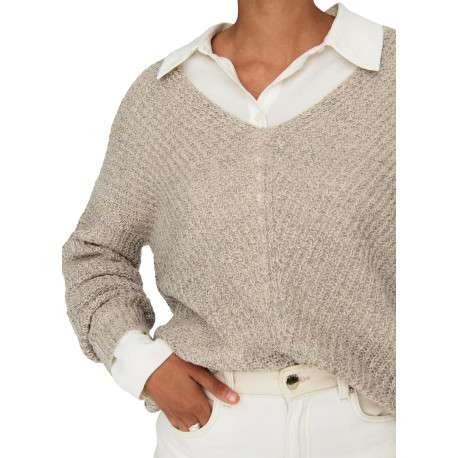 Pull beige uni avec une coupe droite et des manches longues - Image 7