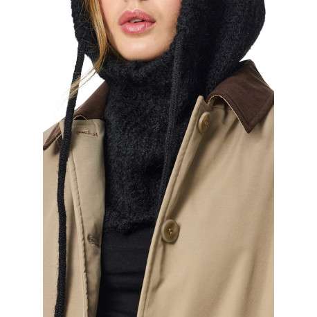 Cagoule noire unie en maille tricotée avec un revêtement effet mousse