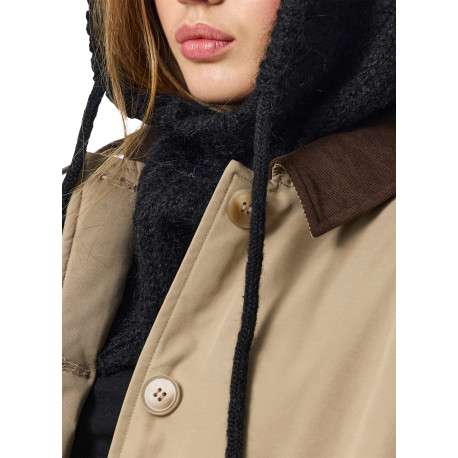 Cagoule noire unie en maille tricotée avec un revêtement effet mousse - Image 2