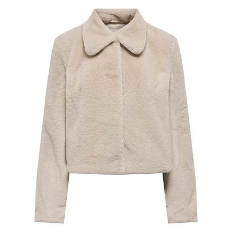 Blouson beige uni court avec une coupe droite et un col à revers