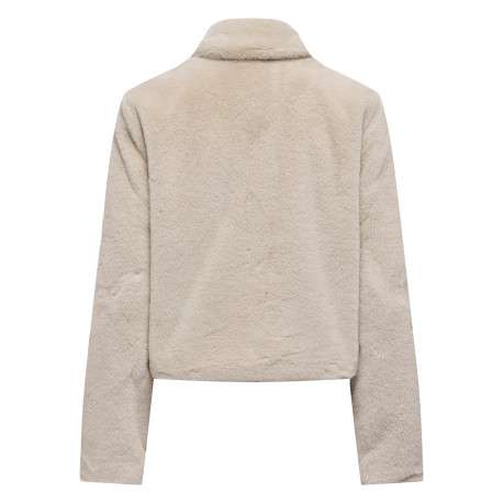 Blouson beige uni court avec une coupe droite et un col à revers - Image 2