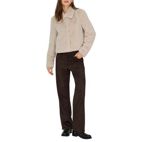 Blouson beige uni court avec une coupe droite et un col à revers - Image 5