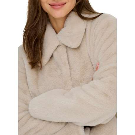 Blouson beige uni court avec une coupe droite et un col à revers - Image 7