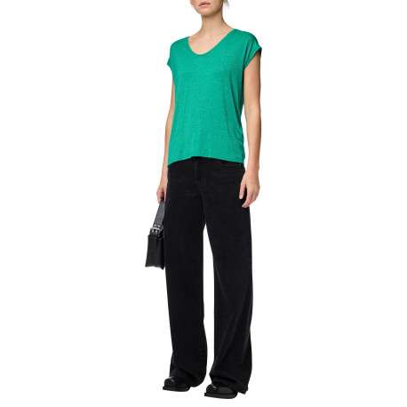 T-shirt vert uni avec une coupe droite et des manches courtes - Image 5