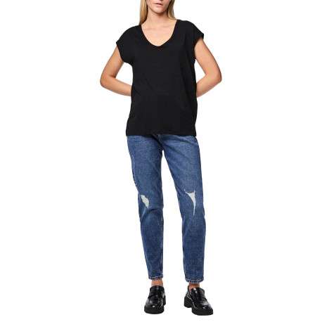 T-shirt noir uni avec une coupe droite et des manches courtes - Image 6
