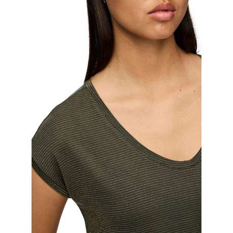T-shirt kaki à rayures avec une coupe droite et des manches courtes - Image 4