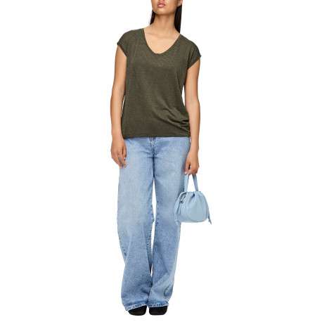 T-shirt kaki à rayures avec une coupe droite et des manches courtes - Image 5