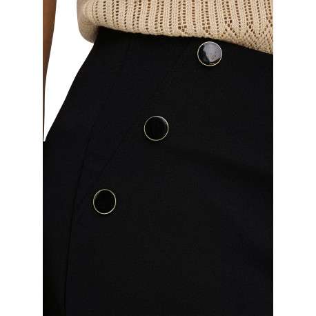 Pantalon chino noir uni avec une coupe flare et une taille élastiquée - Image 7