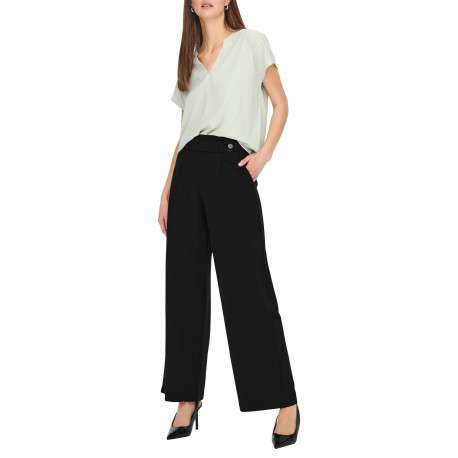 Pantalon chino noir uni avec une coupe flare et une taille élastiquée - Image 5