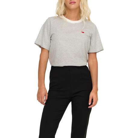 T-shirt en coton blanc à rayures avec une coupe droite et un col rond - Image 3