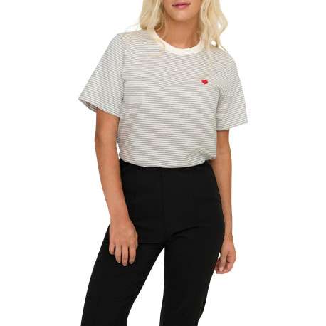 T-shirt en coton blanc à rayures avec une coupe droite et un col rond - Image 6