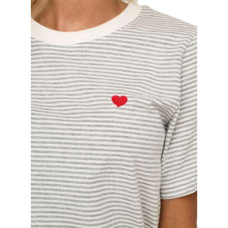 T-shirt en coton blanc à rayures avec une coupe droite et un col rond - Image 7