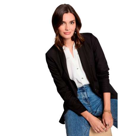 Blazer noir à coupe droite pourvu d'un col châle et de manches longues - Image 2