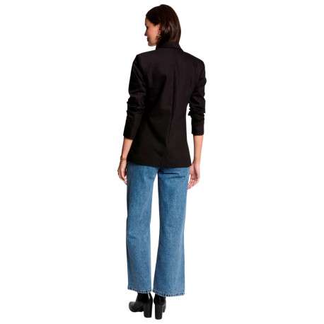 Blazer noir à coupe droite pourvu d'un col châle et de manches longues - Image 3