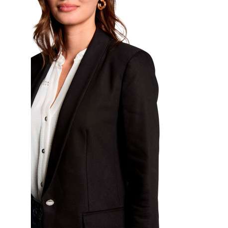 Blazer noir à coupe droite pourvu d'un col châle et de manches longues - Image 4