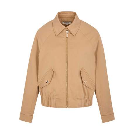 Blouson beige à coupe ajustée pourvu d'un col à revers et de manches longues