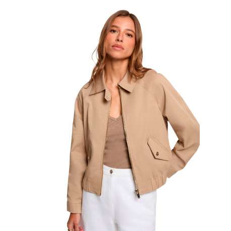 Blouson beige à coupe ajustée pourvu d'un col à revers et de manches longues - Image 2