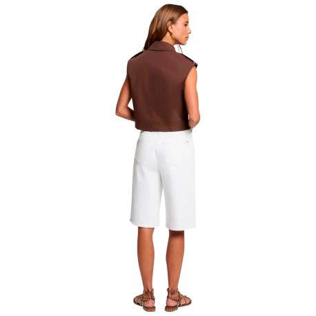 Veste marron sans manche à coupe droite pourvue d'un col à revers - Image 3