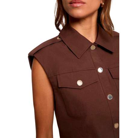 Veste marron sans manche à coupe droite pourvue d'un col à revers - Image 4