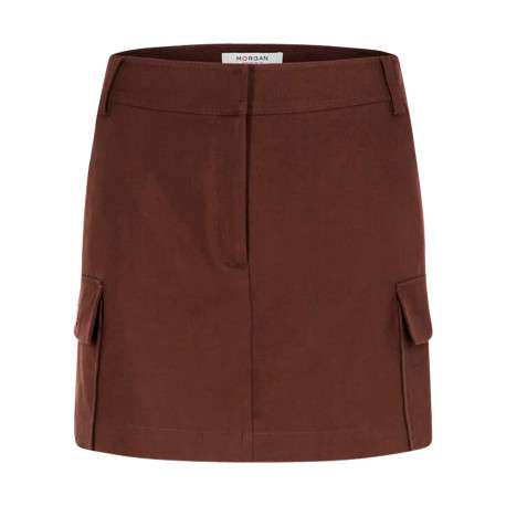 Jupe-short marron à coupe droite pourvue d'une fermeture dissimulée