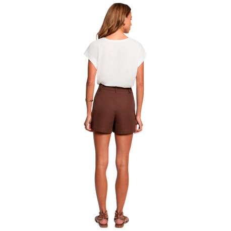 Jupe-short marron à coupe droite pourvue d'une fermeture dissimulée - Image 3