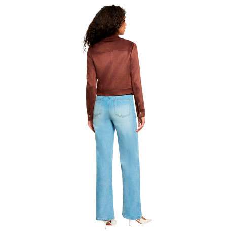Blouson marron à coupe droite pourvu d'un col à revers et de manches longues - Image 3