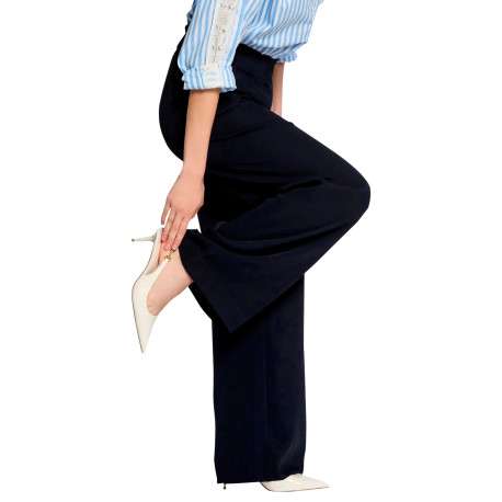 Pantalon chino marine à coupe bootcut pourvu d'une taille haute - Image 2