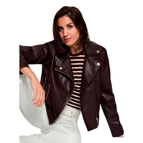 Veste perfecto bordeaux à coupe droite pourvue d'un col à revers - Image 2