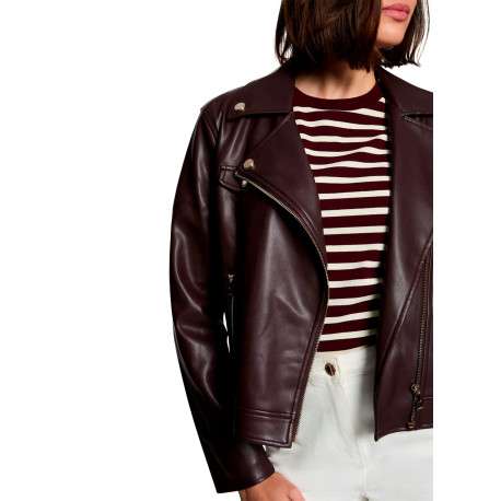 Veste perfecto bordeaux à coupe droite pourvue d'un col à revers - Image 4