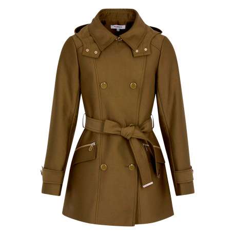 Trench coat kaki à coupe ajustée pourvu d'un col à capuche boutonné