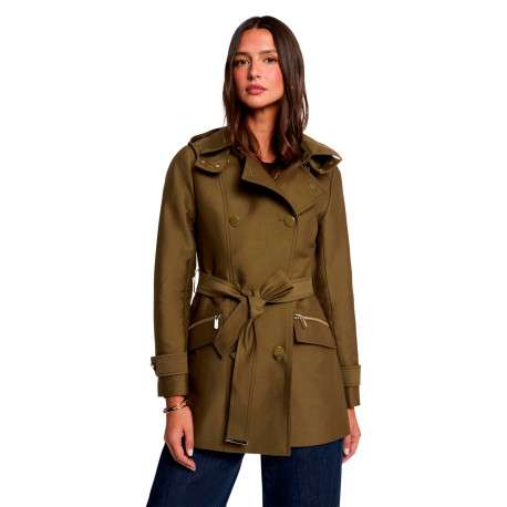 Trench coat kaki à coupe ajustée pourvu d'un col à capuche boutonné - Image 2