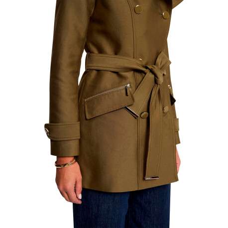 Trench coat kaki à coupe ajustée pourvu d'un col à capuche boutonné - Image 4