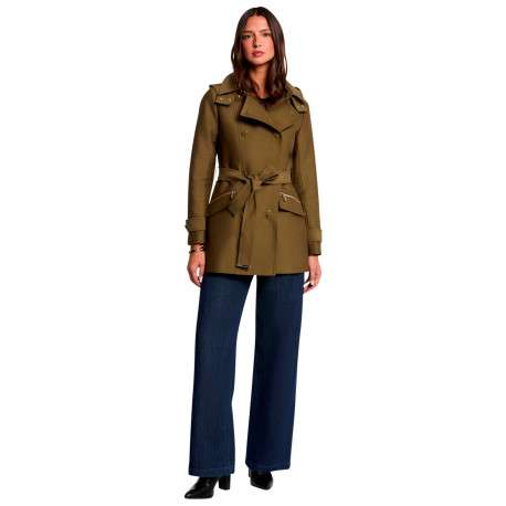 Trench coat kaki à coupe ajustée pourvu d'un col à capuche boutonné - Image 5