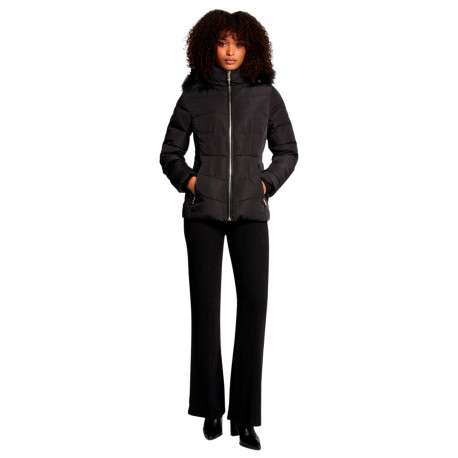 Doudoune noire cintrée à coupe ajustée pourvue d'un col à capuche - Image 5