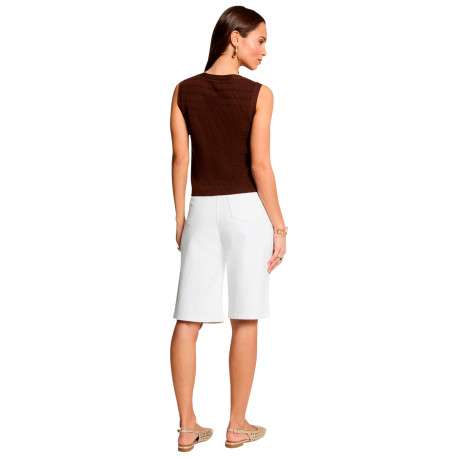 Gilet texturé marron sans manche à coupe droite pourvu d'un col v - Image 3