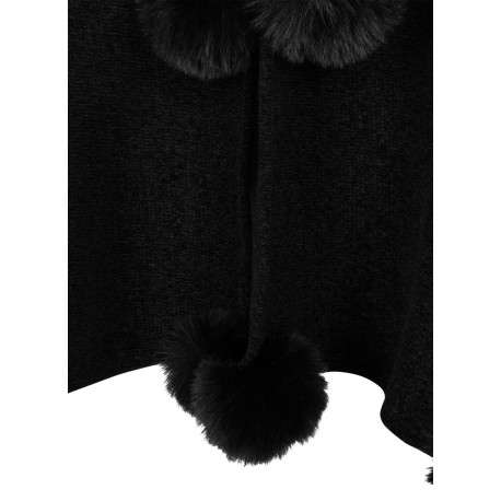 Poncho noir à coupe ample pourvu d'un col v et de liens à nouer - Image 2
