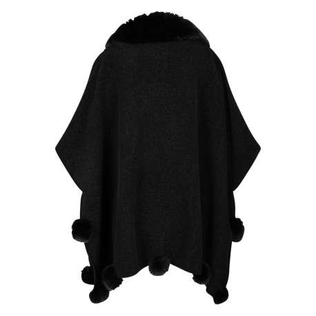 Poncho noir à coupe ample pourvu d'un col v et de liens à nouer - Image 3