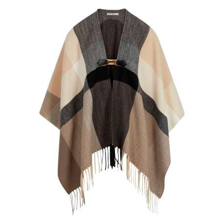 Poncho multicolore à coupe ample pourvu d'un col v avec fermoir doré