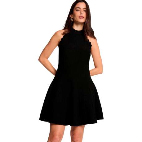 Robe courte noire sans manche à coupe ajustée pourvu d'un col ras du cou - Image 2