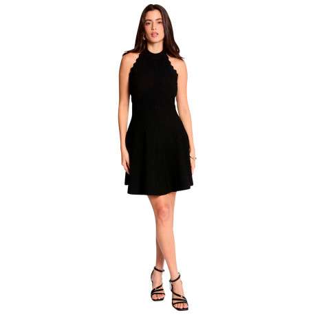 Robe courte noire sans manche à coupe ajustée pourvu d'un col ras du cou - Image 5