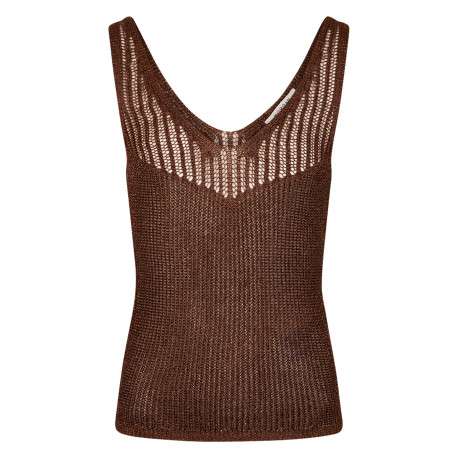 Débardeur marron à coupe ajustée pourvu d'un col v et de larges bretelles