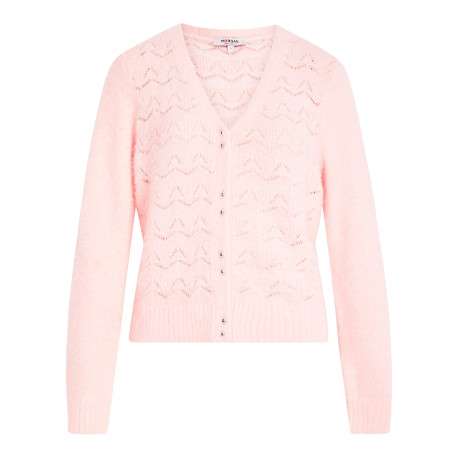 Gilet rose à coupe droite pourvu d'un col v et de manches longues