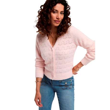 Gilet rose à coupe droite pourvu d'un col v et de manches longues - Image 2