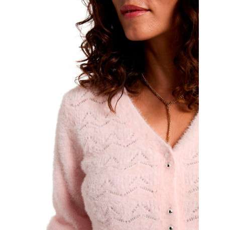 Gilet rose à coupe droite pourvu d'un col v et de manches longues - Image 4