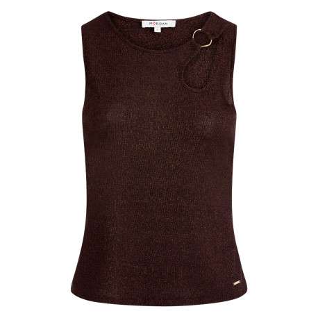Débardeur marron à coupe ajustée pourvu de larges bretelles et d'un col rond