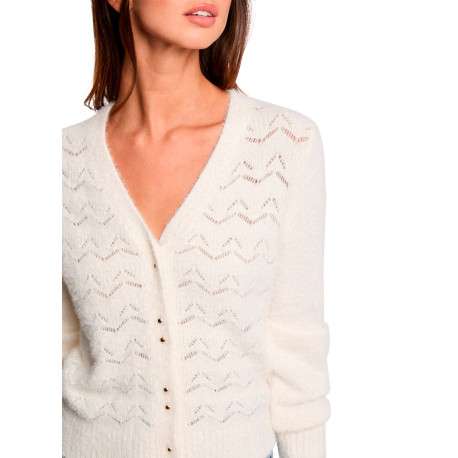 Gilet blanc à coupe droite pourvu d'un col v et de manches longues - Image 4
