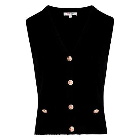 Gilet noir sans manche à coupe droite pourvu d'une maille finement côtelée