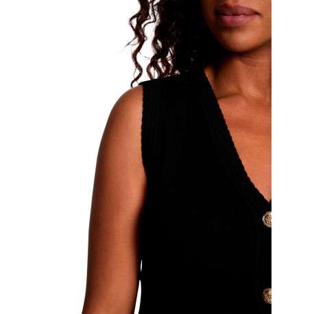 Gilet noir sans manche à coupe droite pourvu d'une maille finement côtelée - Image 4